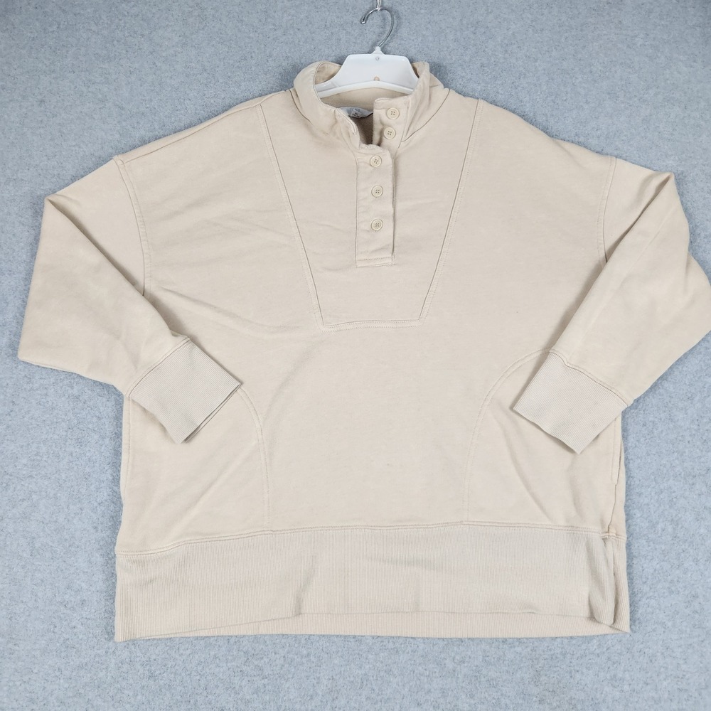 Time and Tru Sweatshirt Womens XL Tan Beige Button Mock Neck Pullover Pocket